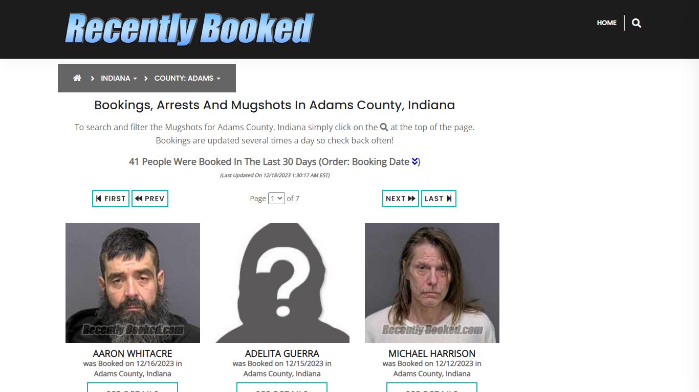 Recent bookings, Arrests, Mugshots in Adams County, Indiana