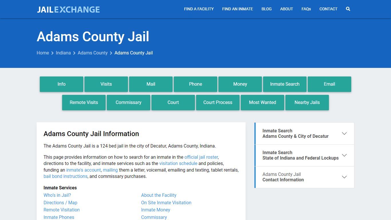 Adams County Jail, IN Inmate Search, Information